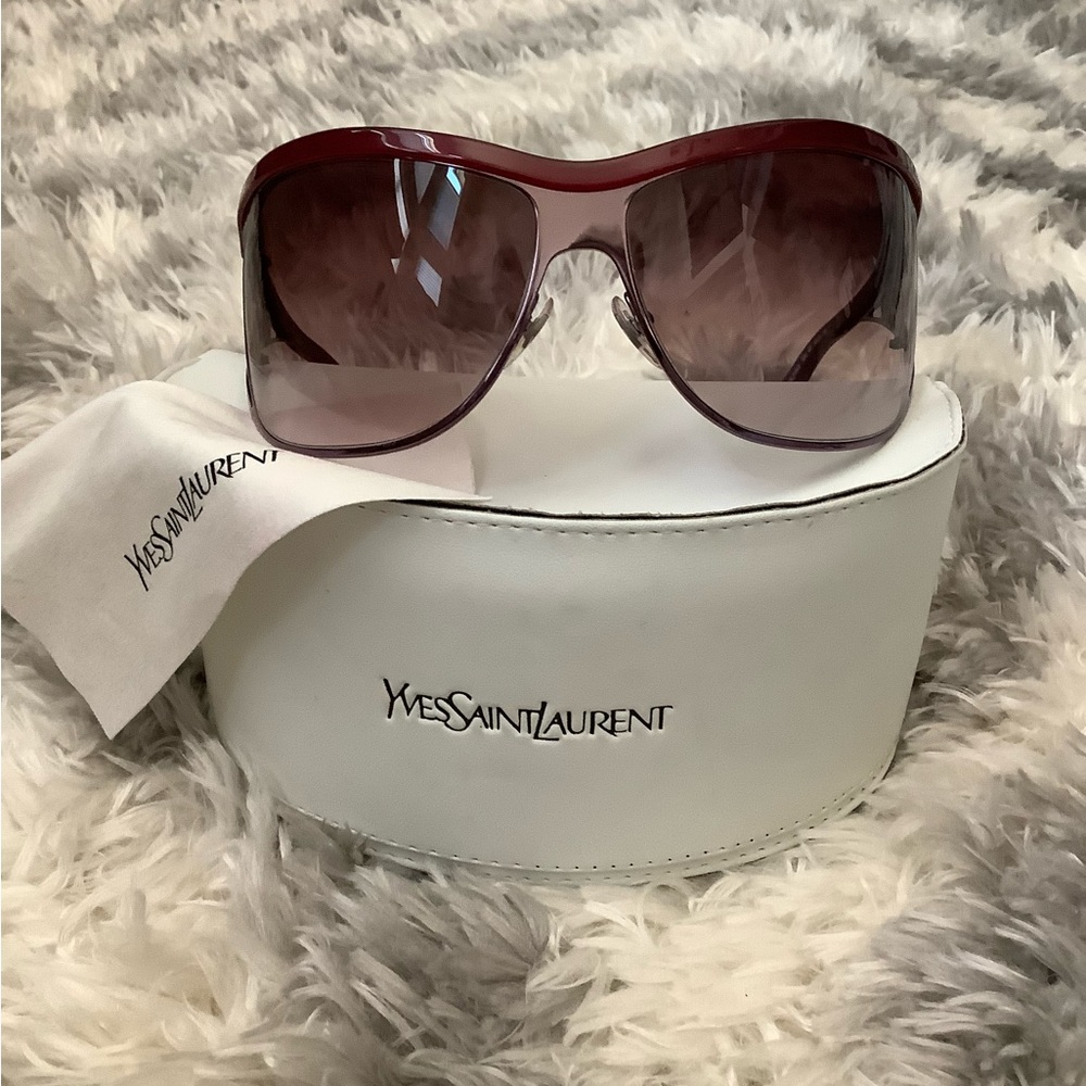 NWOT Yves Saint Laurent Maroon Wrap Sunglasses w/ Case & Cloth